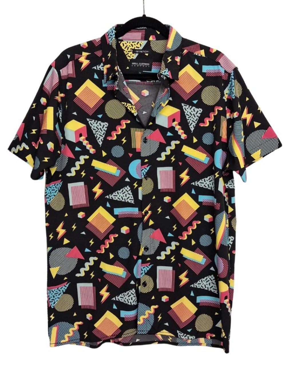DRILL CLOTHING Print Men's Shirt Colorful Geometric Print Short Sleeve Retro L